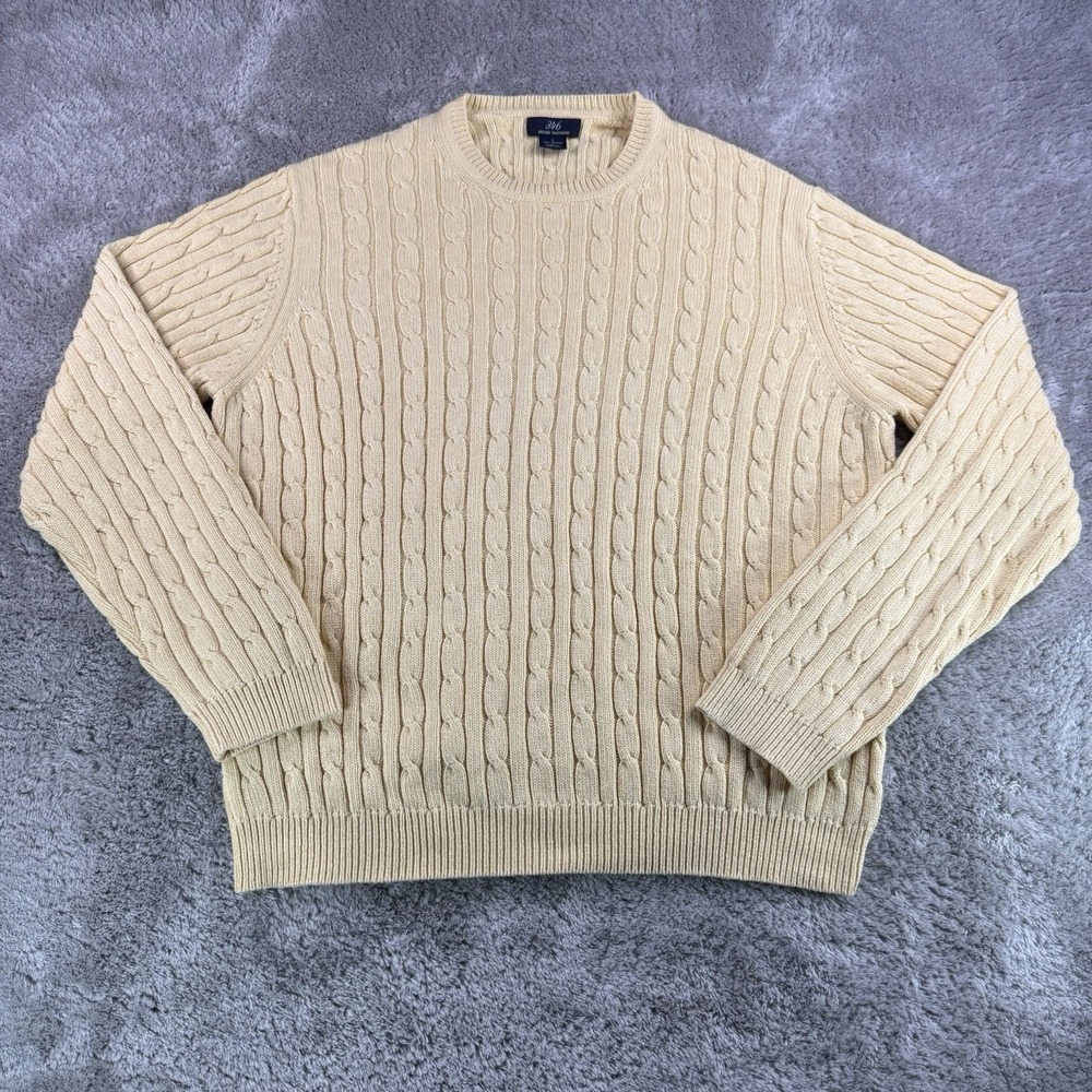 346 Brooks Brothers Mens L Cream Cable Knit Sweater Cotton Hong Kong Vintage